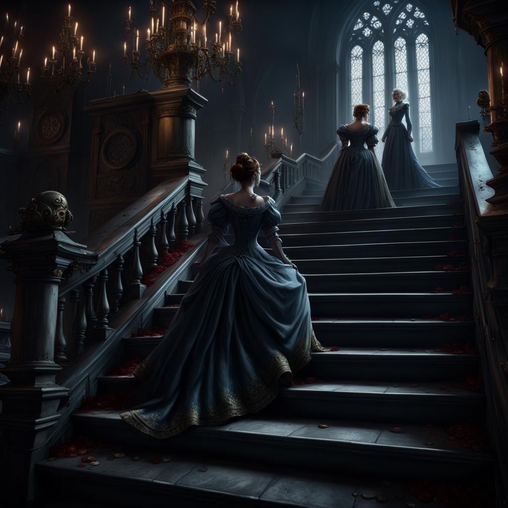 Gothic Cinderella on Stairs in Warhammer 40k Style