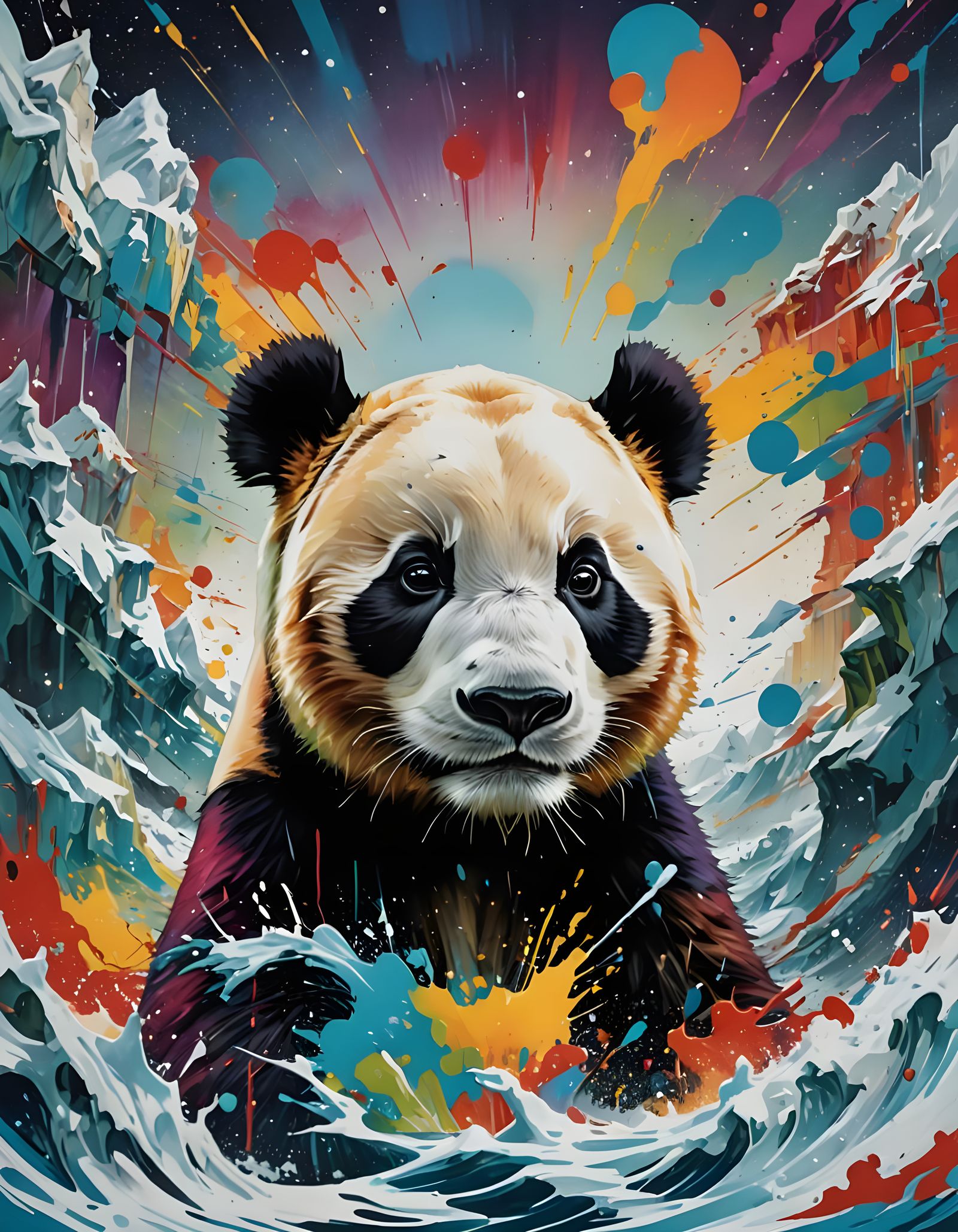 Panda Portrait in Dada Style with North Pole Backdrop