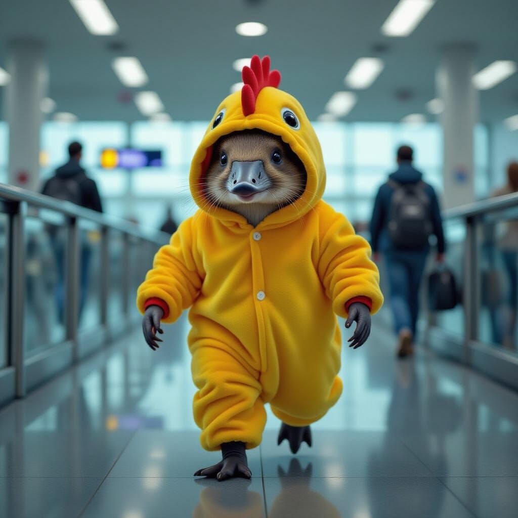 Platypus in Chicken Costume at Airport Security