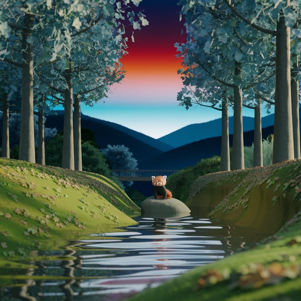 Red Panda in Forest: Studio Ghibli Anime Visual