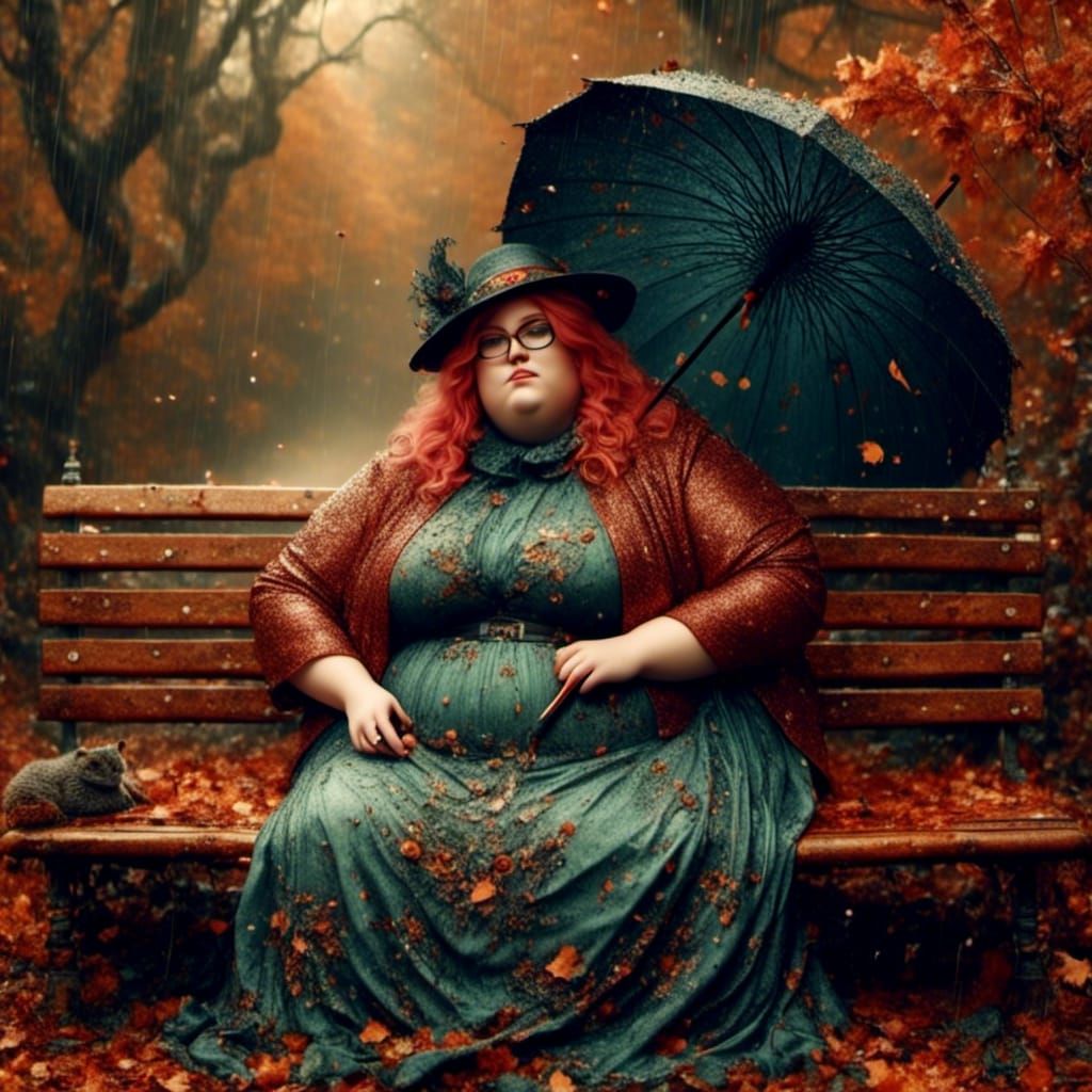 Obese Woman in Autumn Forest: Hyperrealistic Portrait