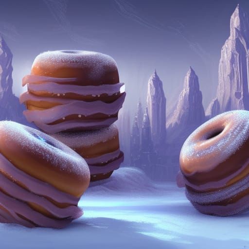 Iced Doughnuts in Detailed Matte Painting Style