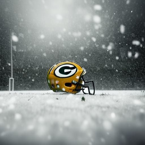 Green Bay Packers Football Kick in Snowy Mist