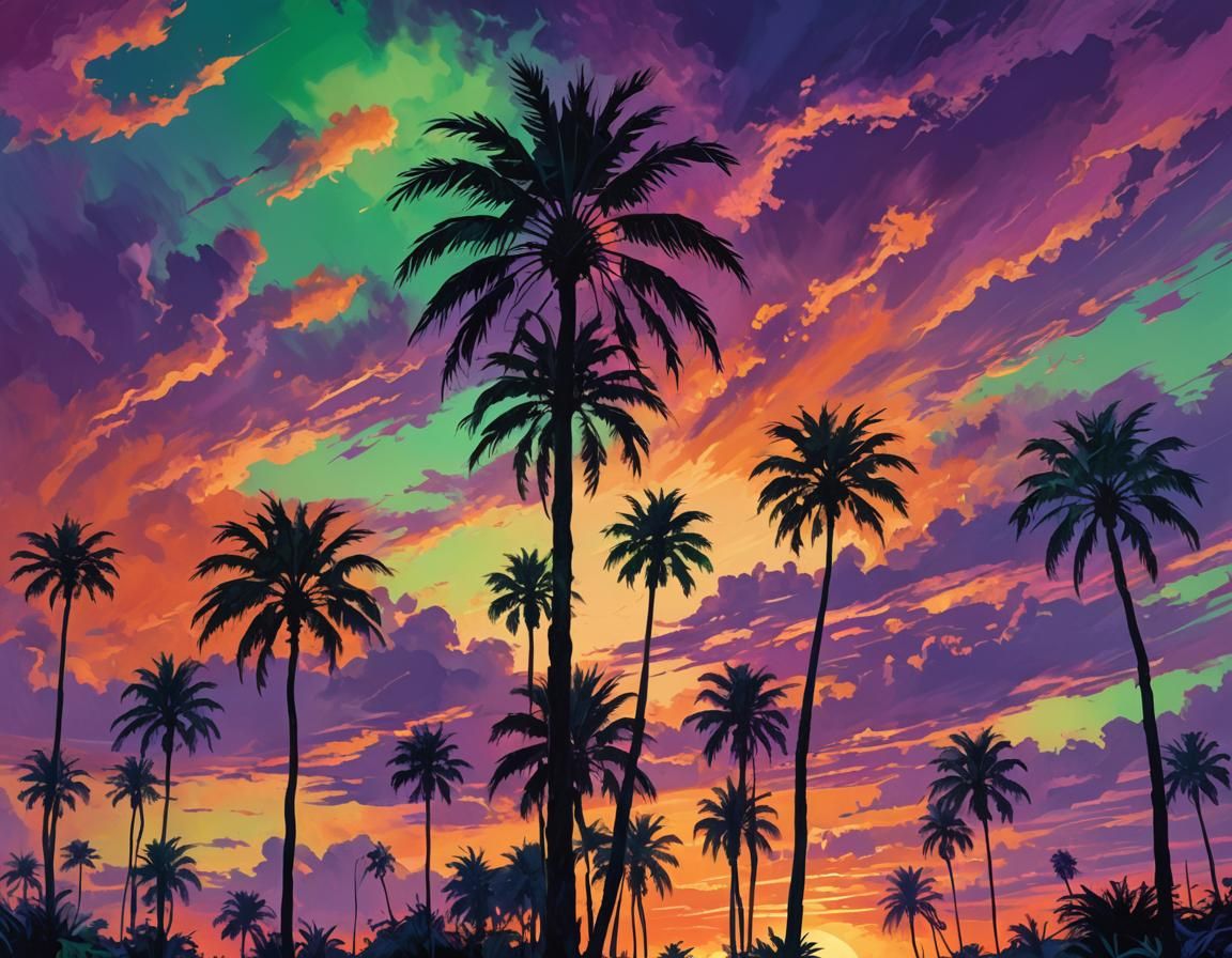 Surreal Alien Sunset Landscape in Digital Painting Style