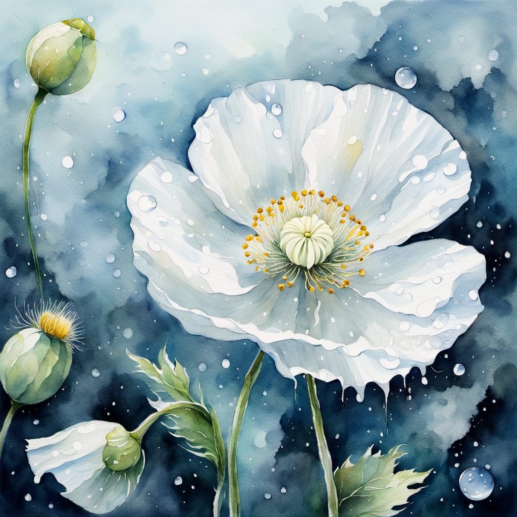 Ethereal Watercolor Poppy in Moonlight