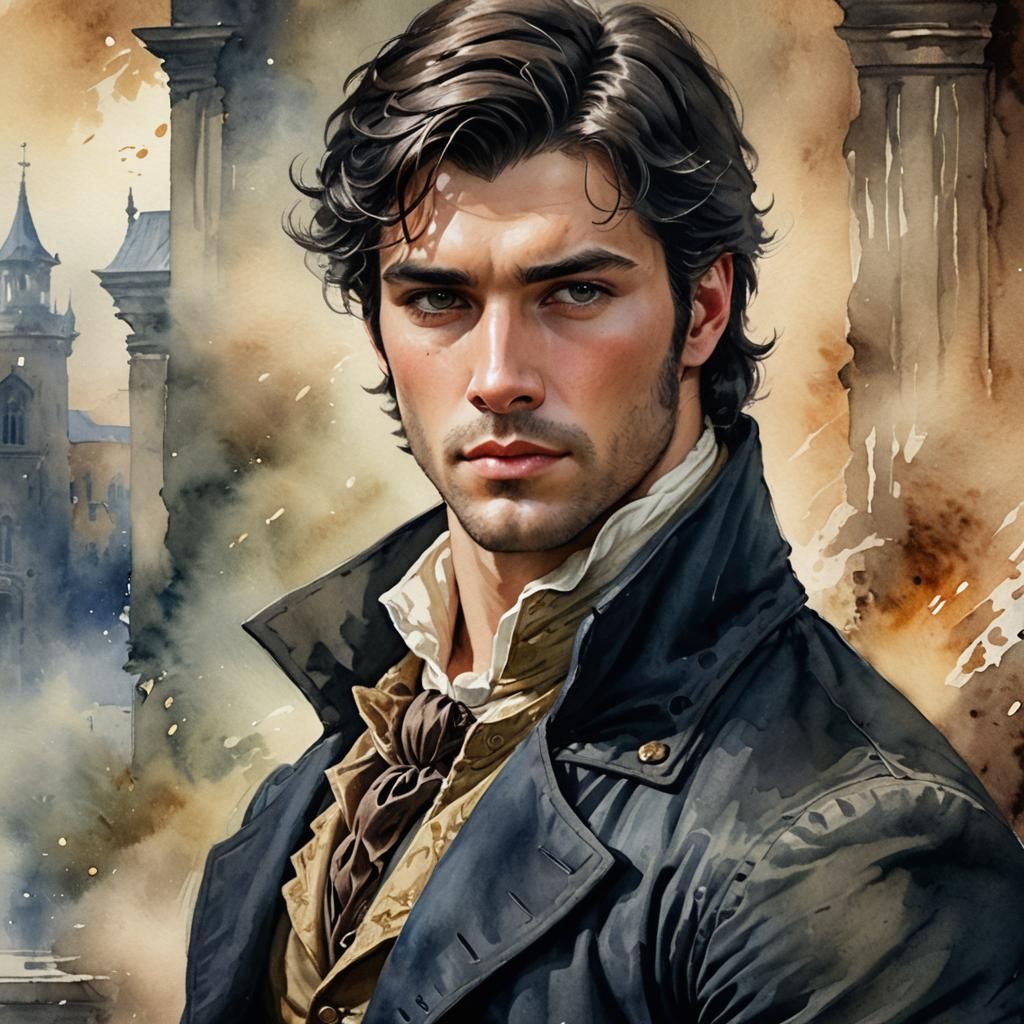 Charming Man Portrait with Watercolor Background