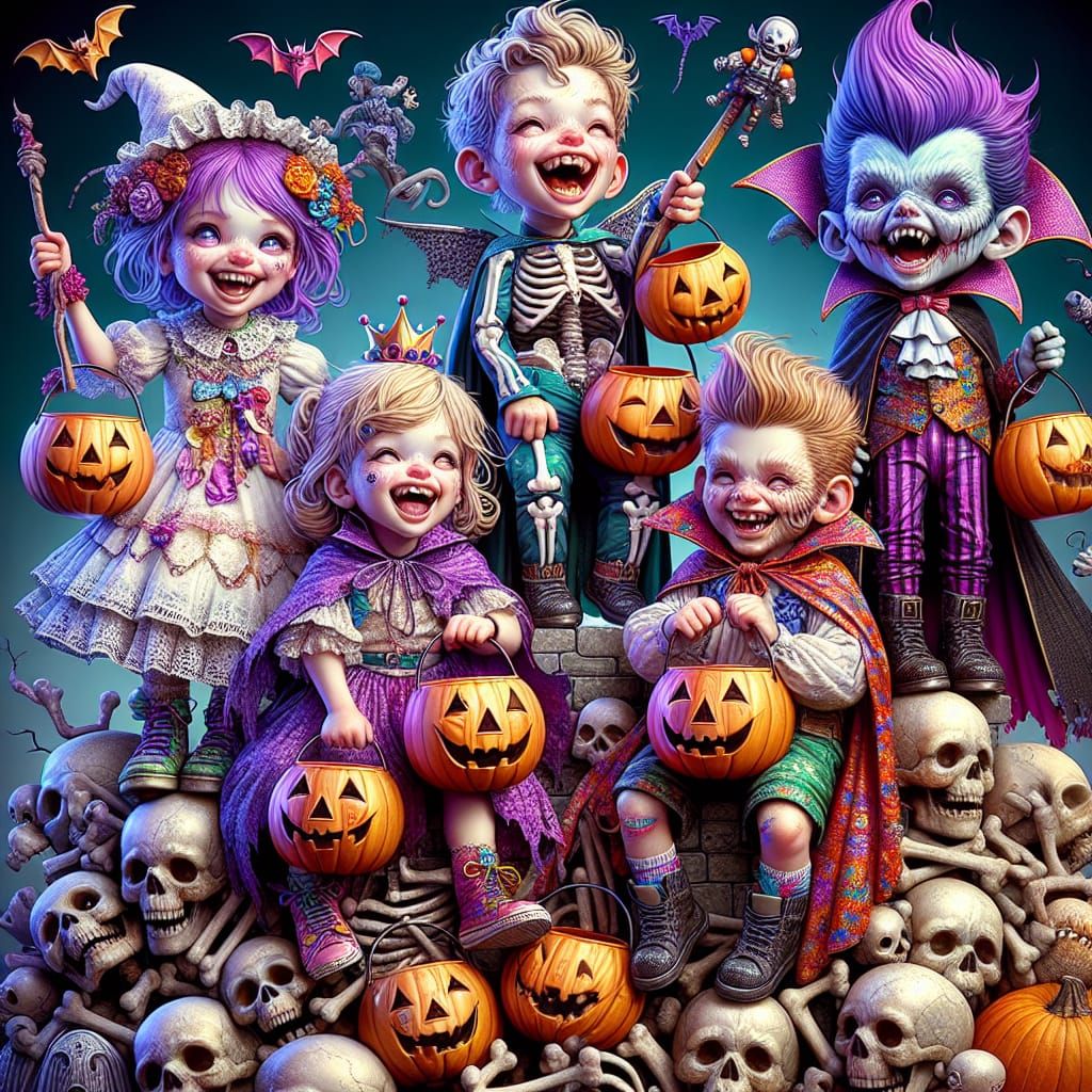 Joyous Halloween Trick-or-Treaters Display Mischievous Grins