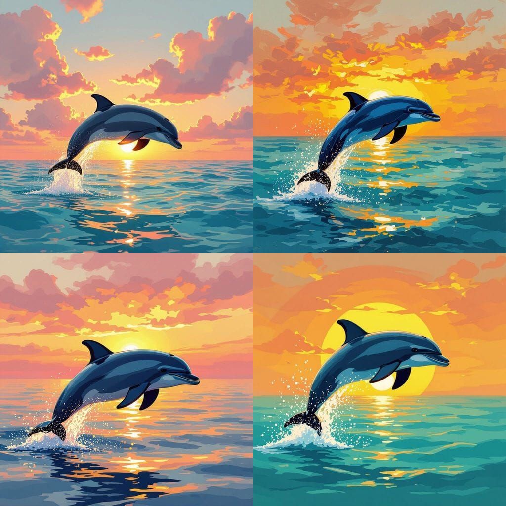 Dolphin Jumps into Ocean at Sunset