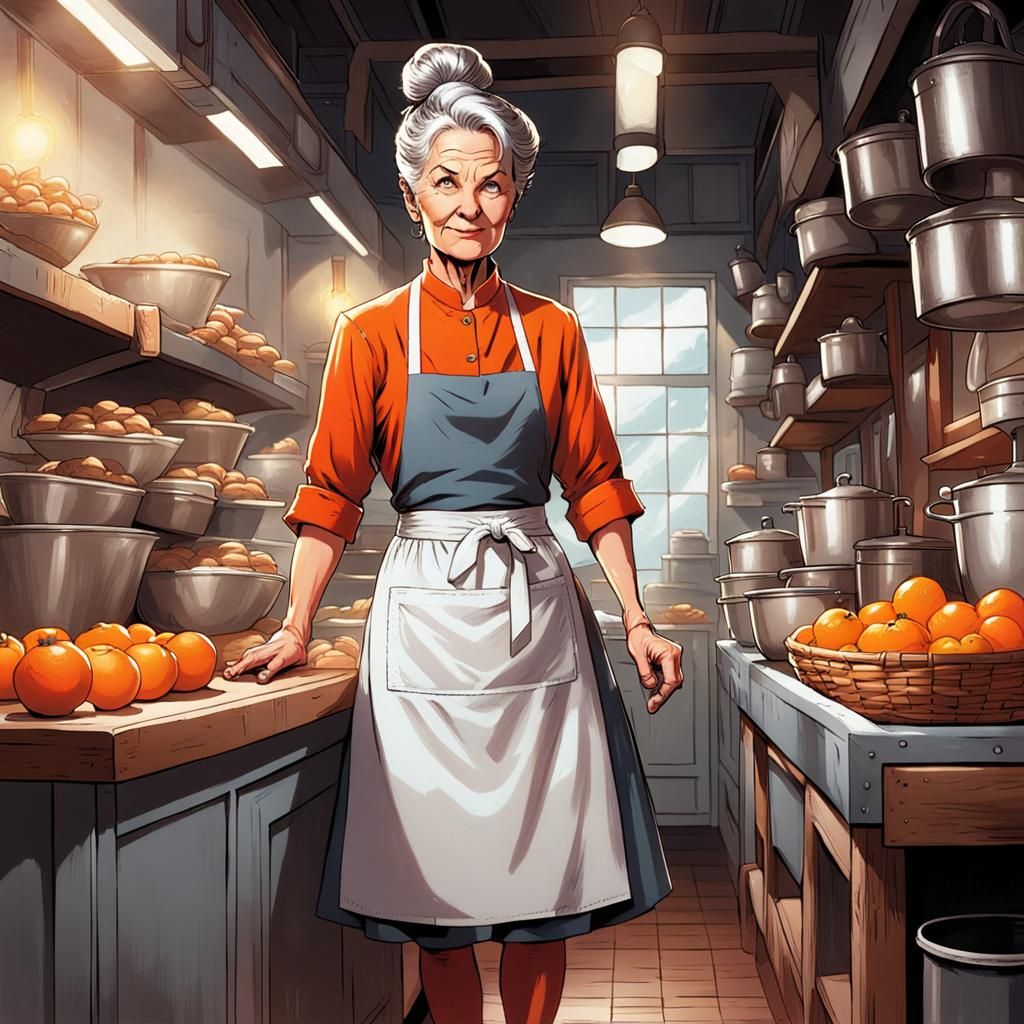 Robust Woman in Orange Dress: Comic Book Art