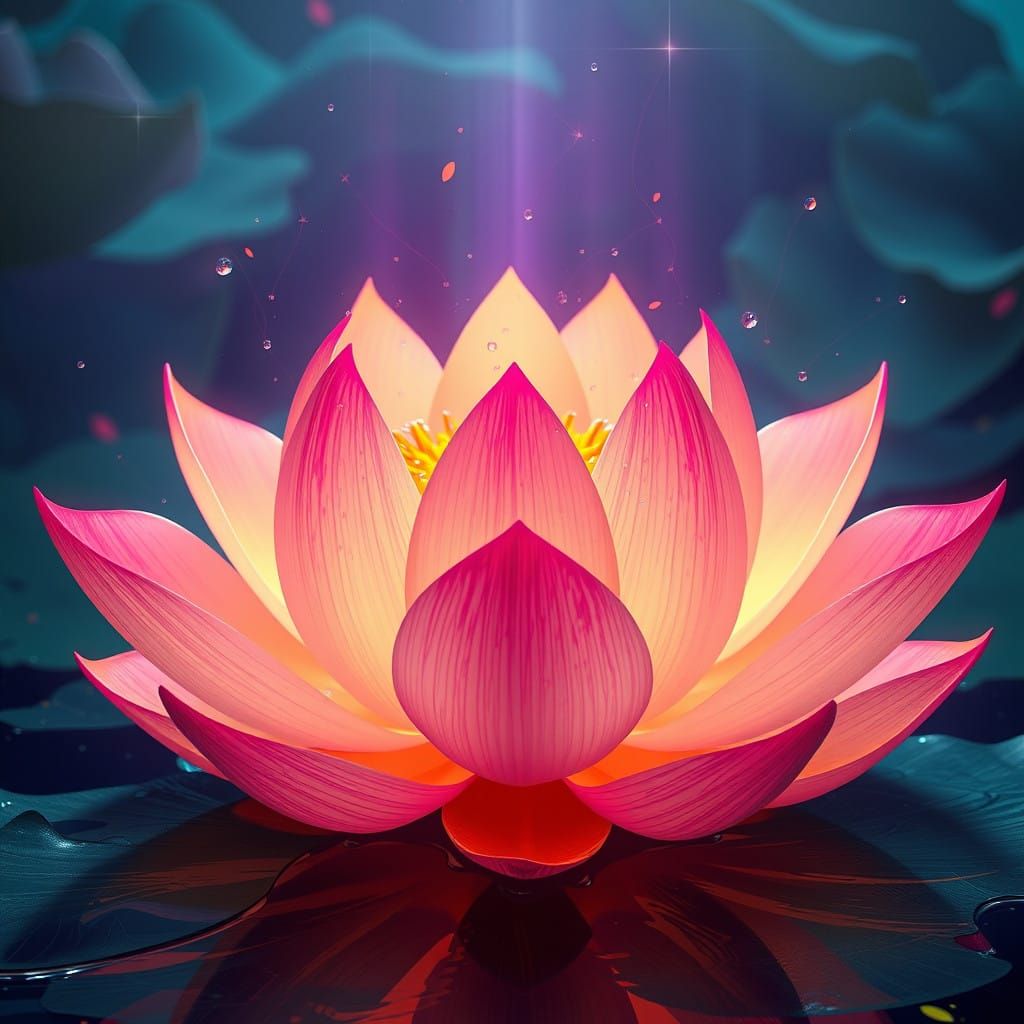 Surreal Florescent Lotus Blooms in Vibrant, Fantastical Land...