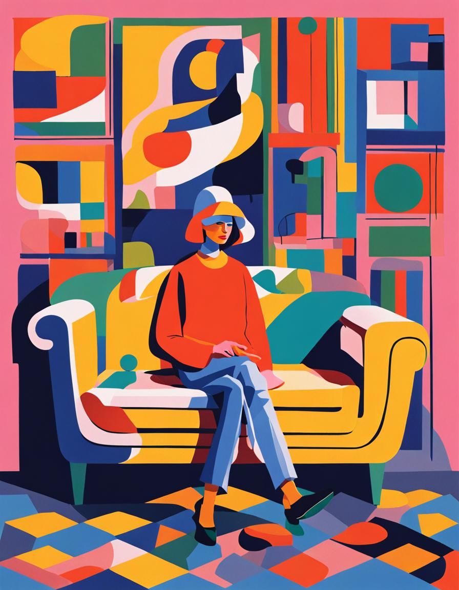 Woman on Couch: Neo-Fauvist Abstract Illustration