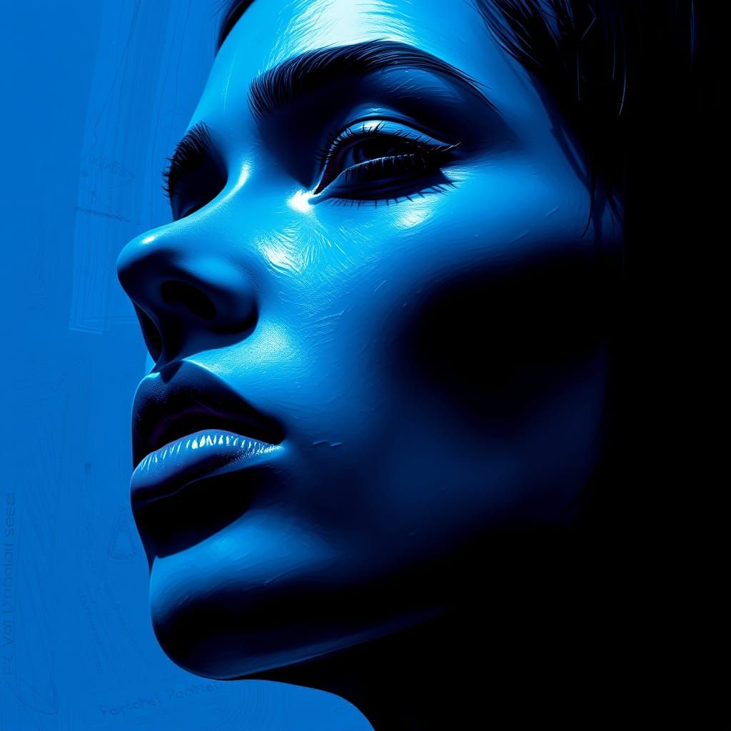 Futuristic Indigo and Black Image with Intricate Details