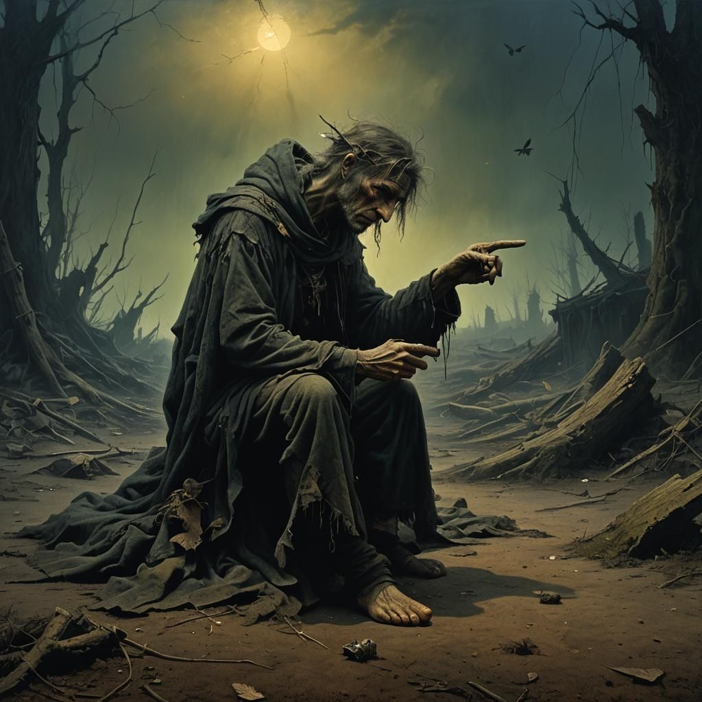 Dark Fairy Appears to Vagrant, Beksiński Style