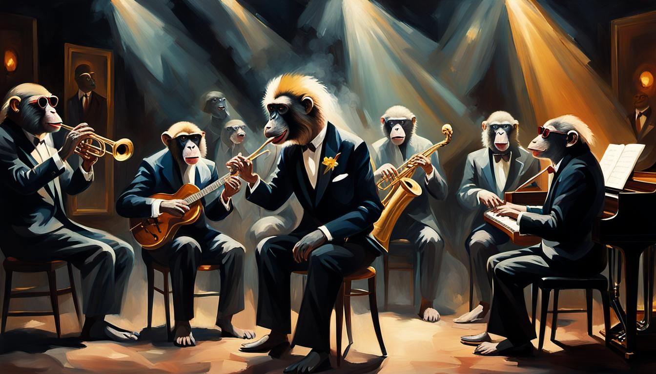 Groovy Monkeys Jazz Band in Abstract Expressionism Style