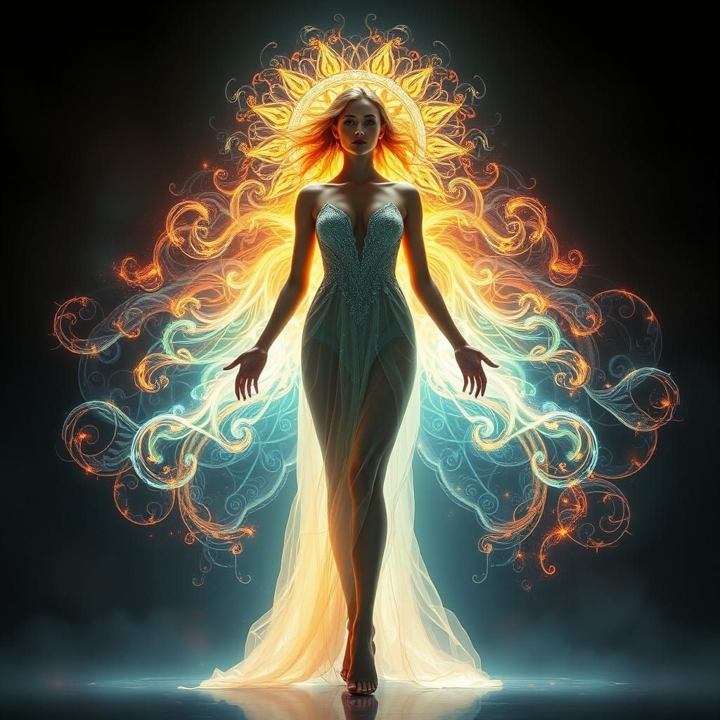 Ethereal Goddess Radiates in Vibrant Aura