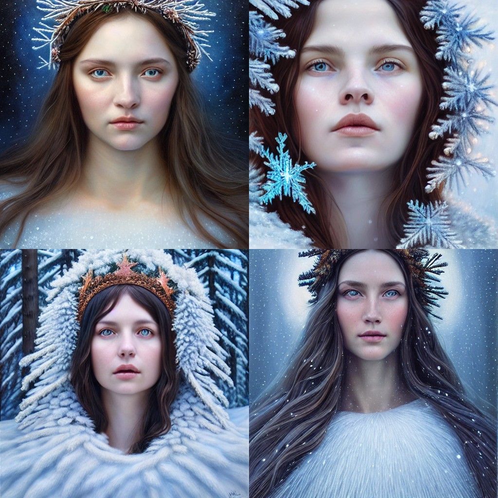 Goddess of Winter Portrait with Snowflake Eyes