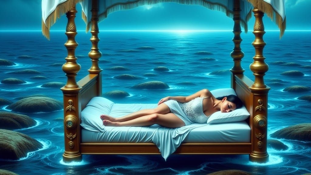 Dreamlike Descent: Woman Above Ocean Bed