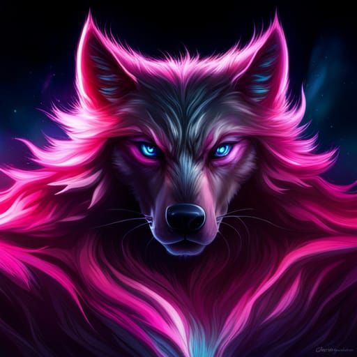 Space Wolf with Pink Eyes in Detailed Matte Painting