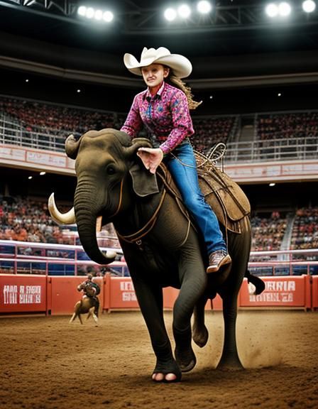 Elephant Barrel Racing with Female Bull Rider