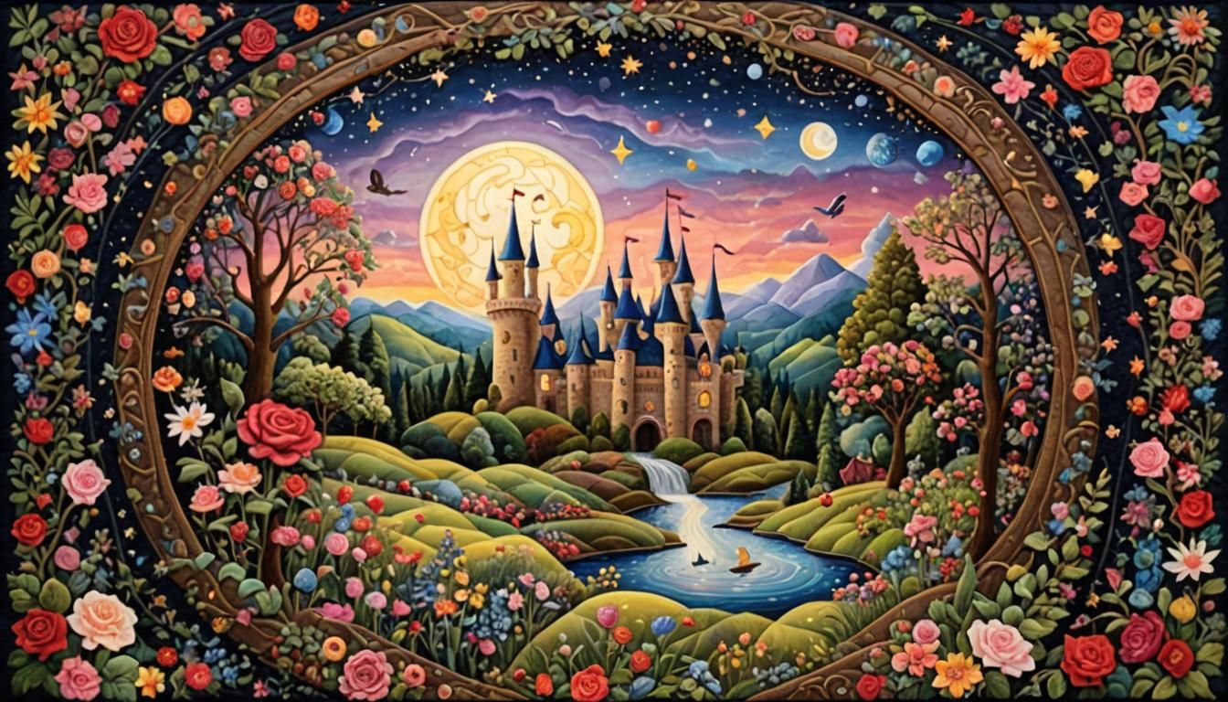 Fairytale Quilt: Whimsical Patchwork Fantasy Landscape
