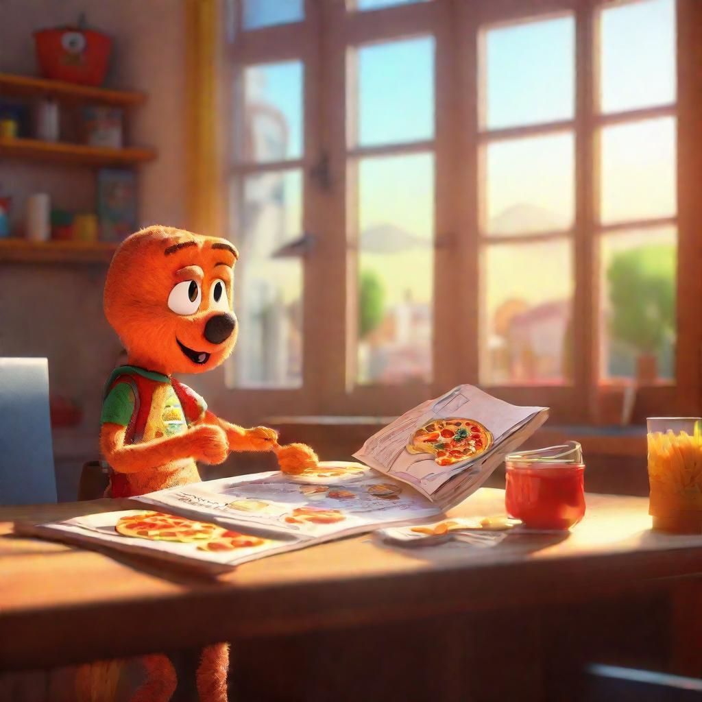 Cartoon Pizza Slice Reads Magazine: 3D Digital Art