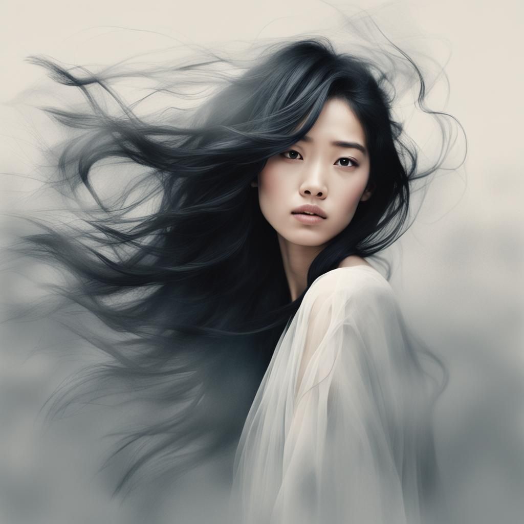 Woman with Flowing Hair Portrait in Soft Focus