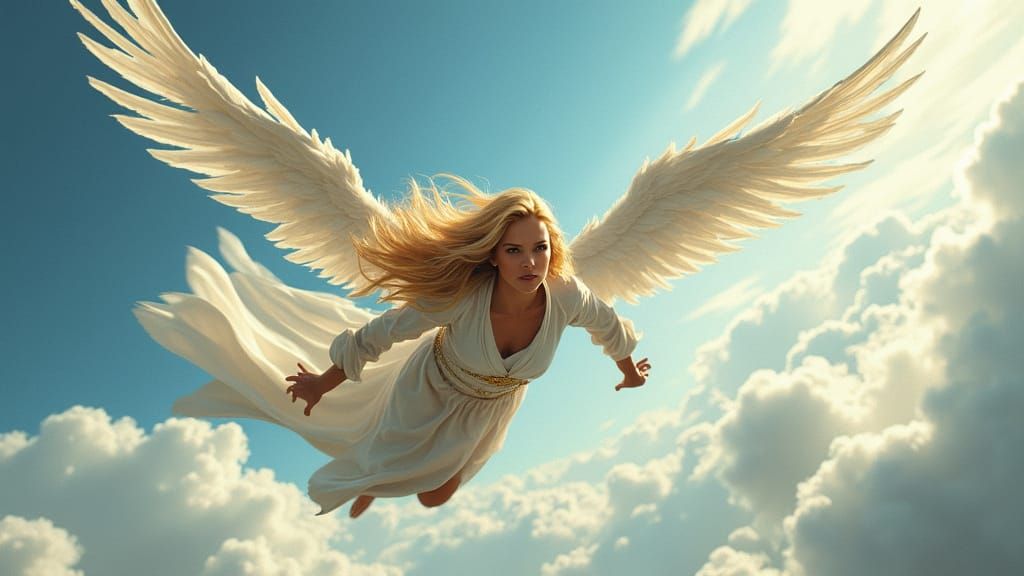 Blonde Superhero Soars Through Turbulent Skies