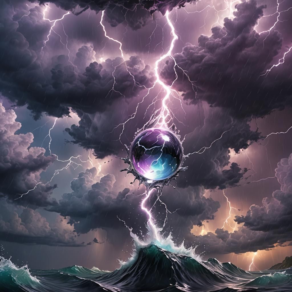 Ethereal Storm Within a Droplet of Water in Vibrant Colors