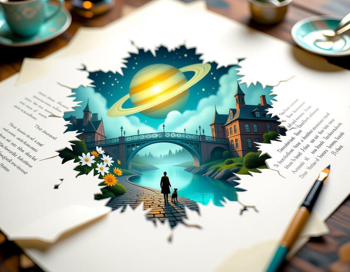 Dark Fantasy Landscape Emerges from Poems on Paper