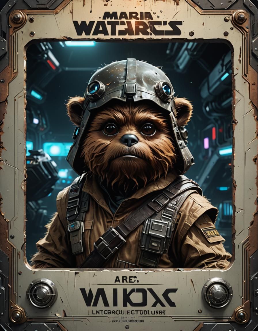 Holographic Ewok Wanted Poster in Cyberpunk Style