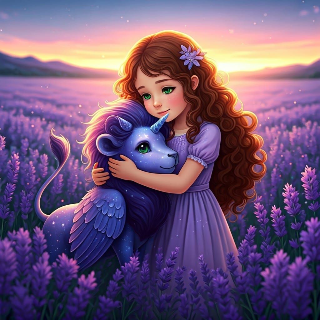 Girl Hugging Galaxy-Pegasus in Anime Style