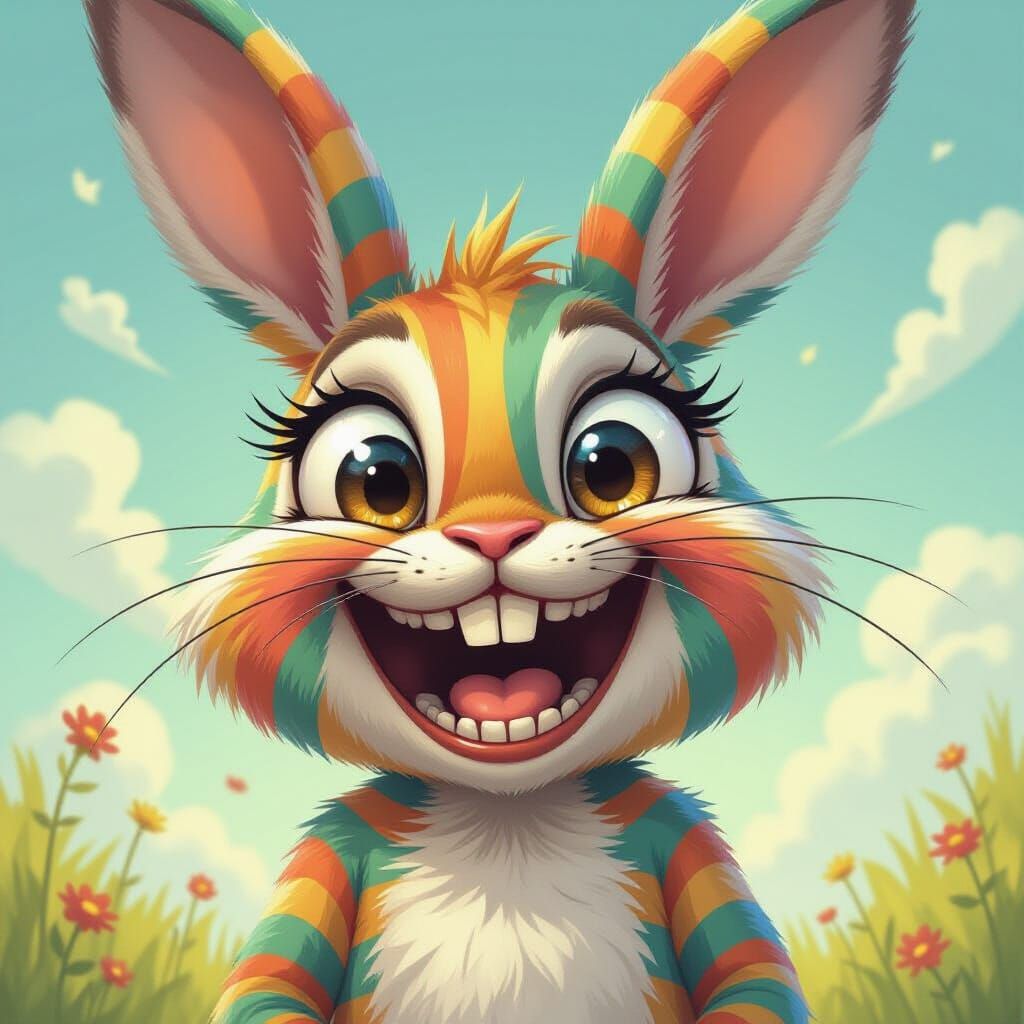 Anthropomorphic Rabbit Laughing in Whimsical Style
