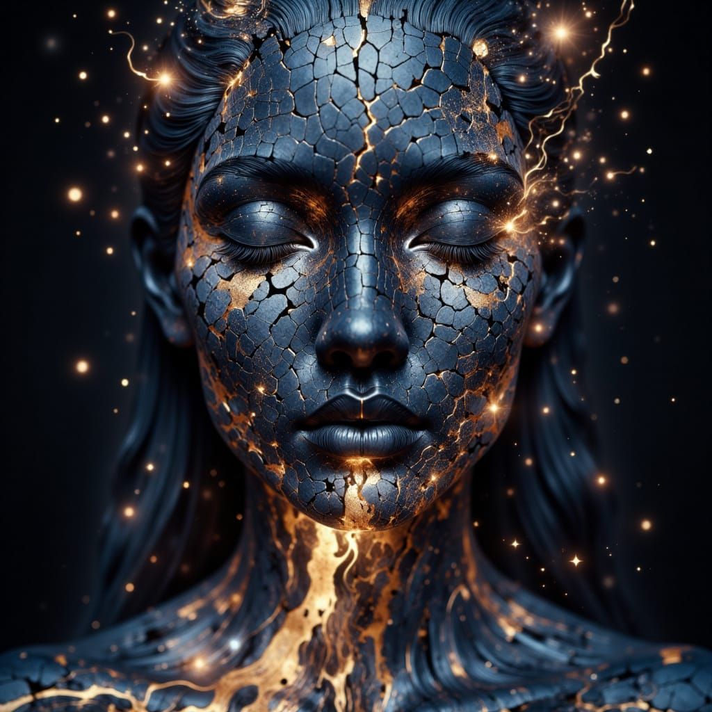 Holographic Zen Master Glitch Art Portrait