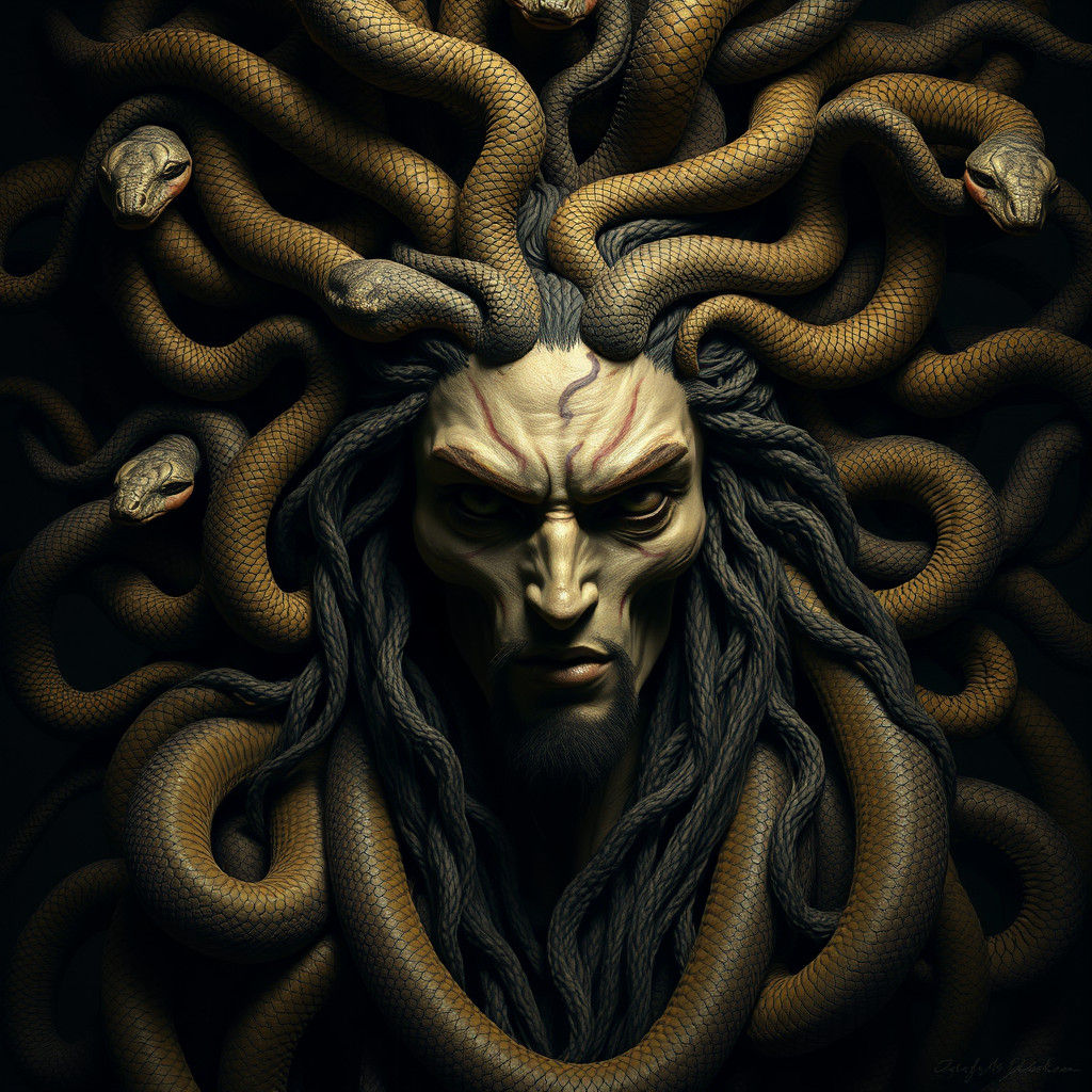 Medusa Portrait in Dark Symbolic Realism
