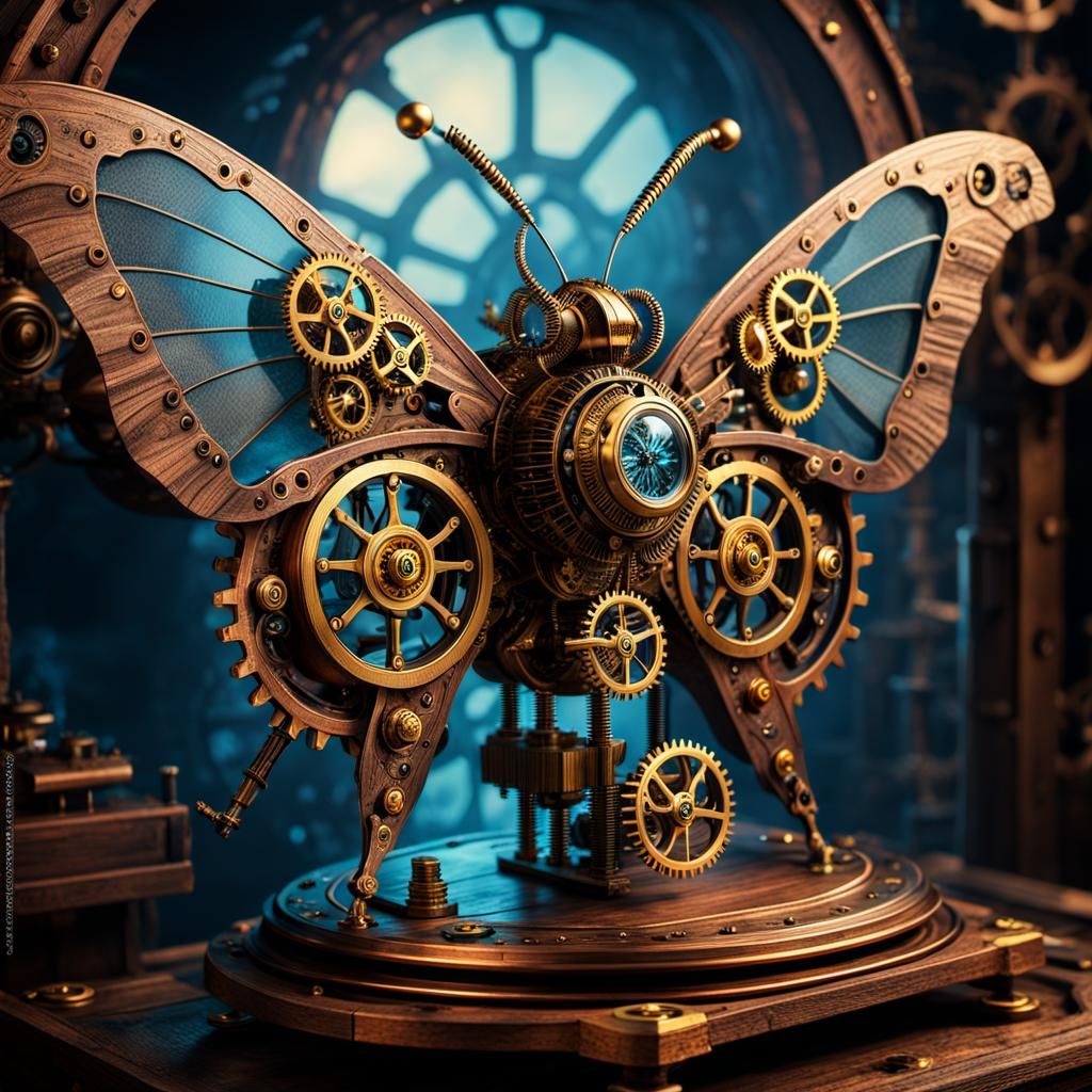 Detailed Steampunk Moth on Clockwork Mechanism