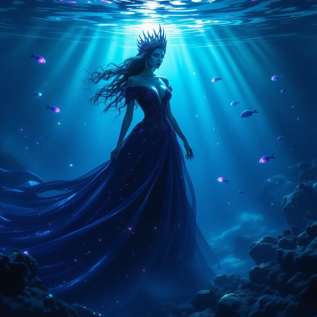 Oceanic Queen Emerges from Glowing Abyssal Waters