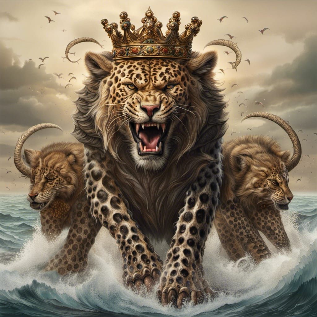 Hyperrealistic Seven-Headed Beast Emerges from the Sea