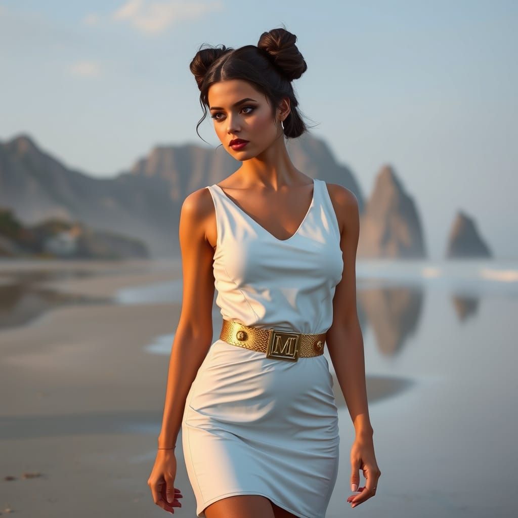 Modern Princess Leia Beach Cosplay in White Mini-Dress