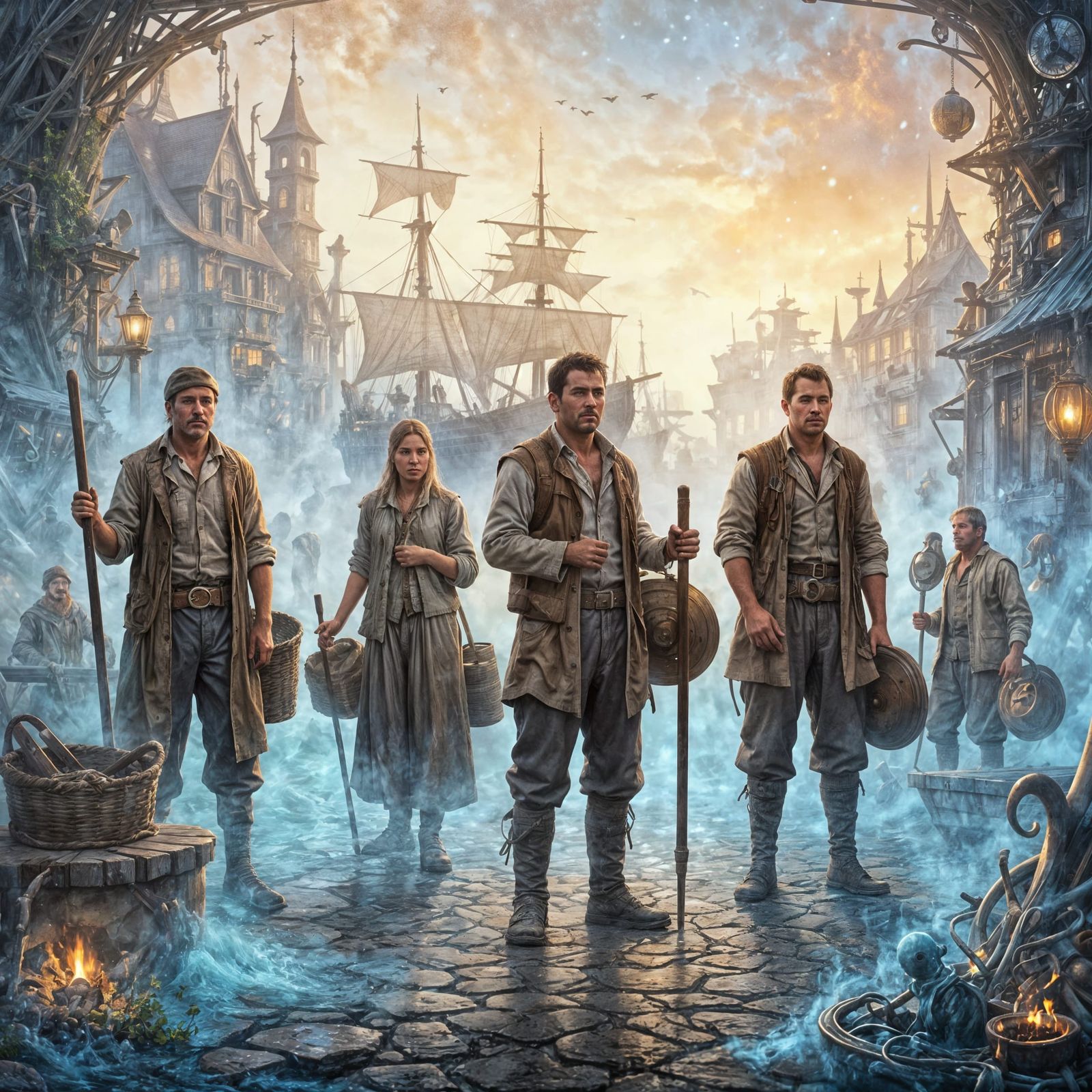 Ethereal Harbor Scene in Kinkade Style