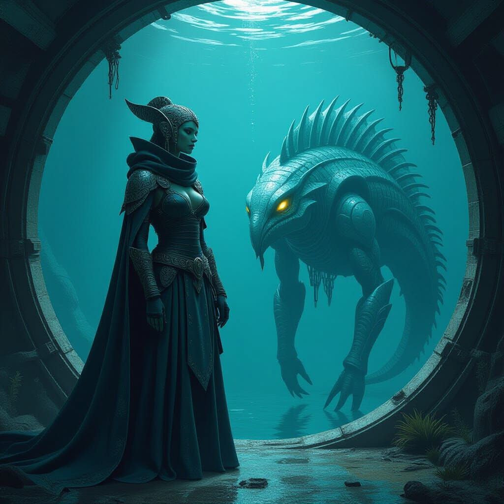 Water Genasi Sentinel and Guardian in Biomechanical Style