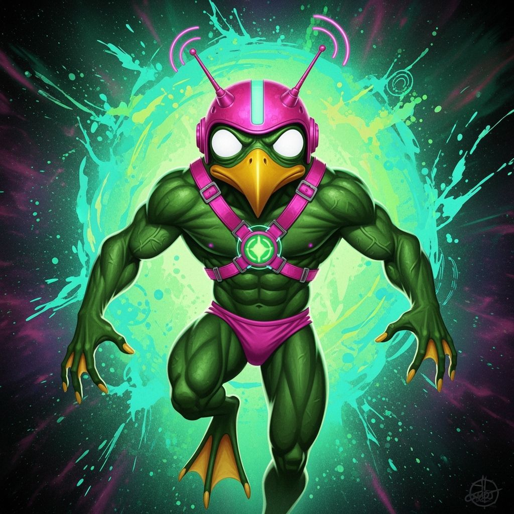 Frogoid Creature Emerges From Neon Interdimensional Portal