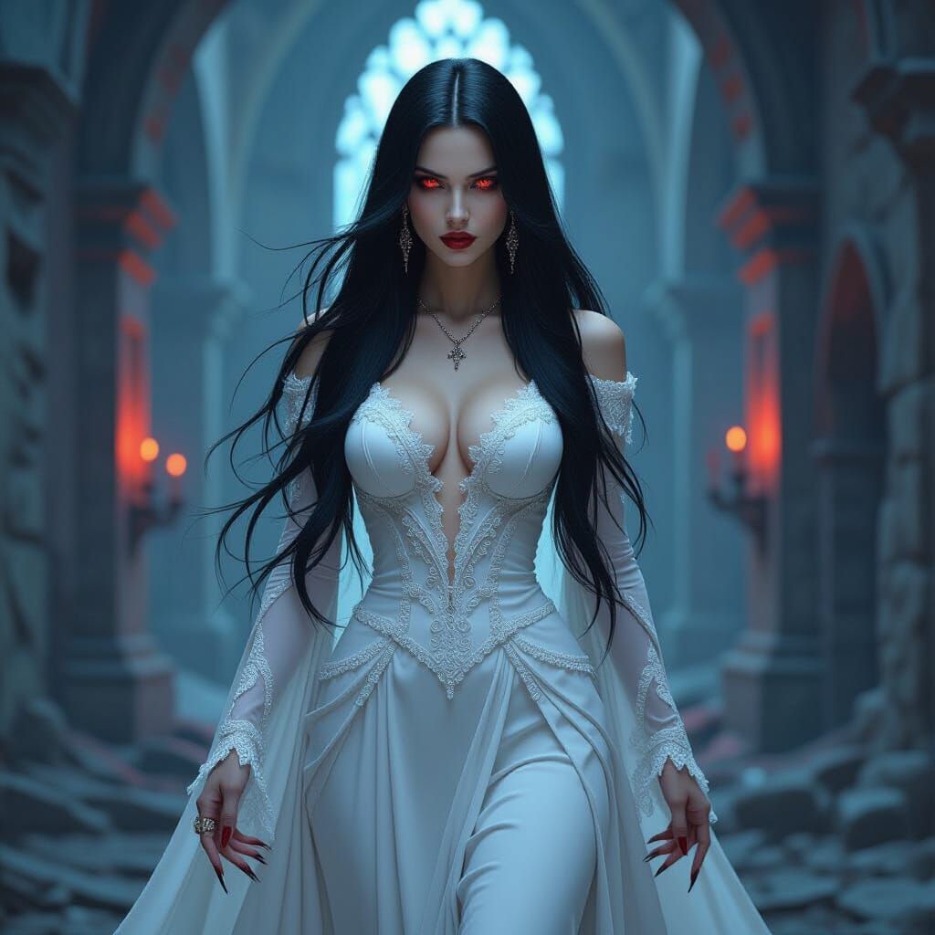 Vampire in Ruined Castle Halls