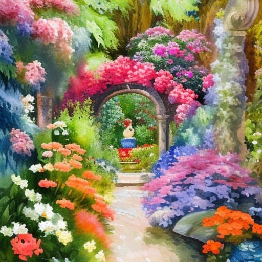 Colorful Garden Grotto in Gouache Style