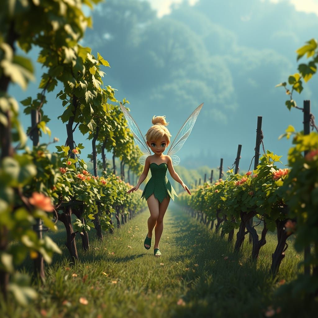 Tinker Bell in a Vibrant Vineyard Scene