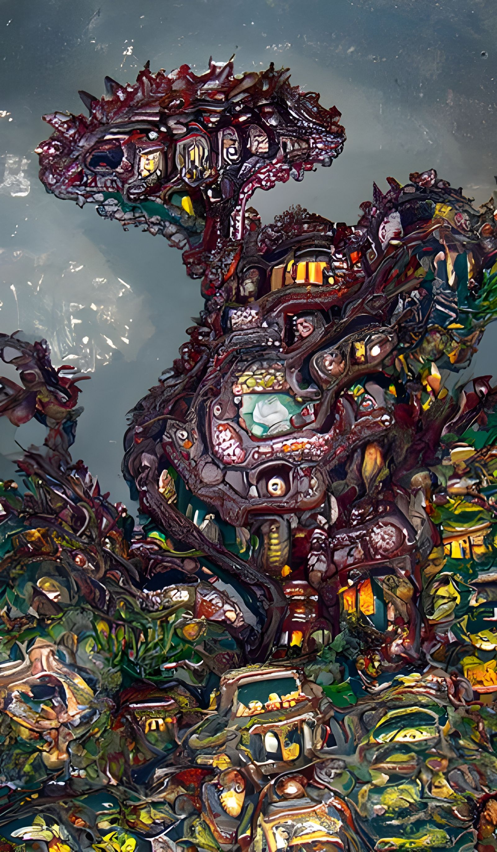 Ancient Jungle Monster with Engine Parts, Miyazaki Style