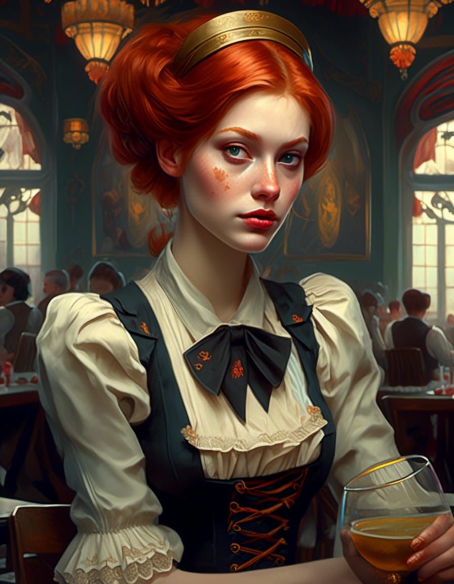Redhead Waitress Goddess in Intricate Dirndl
