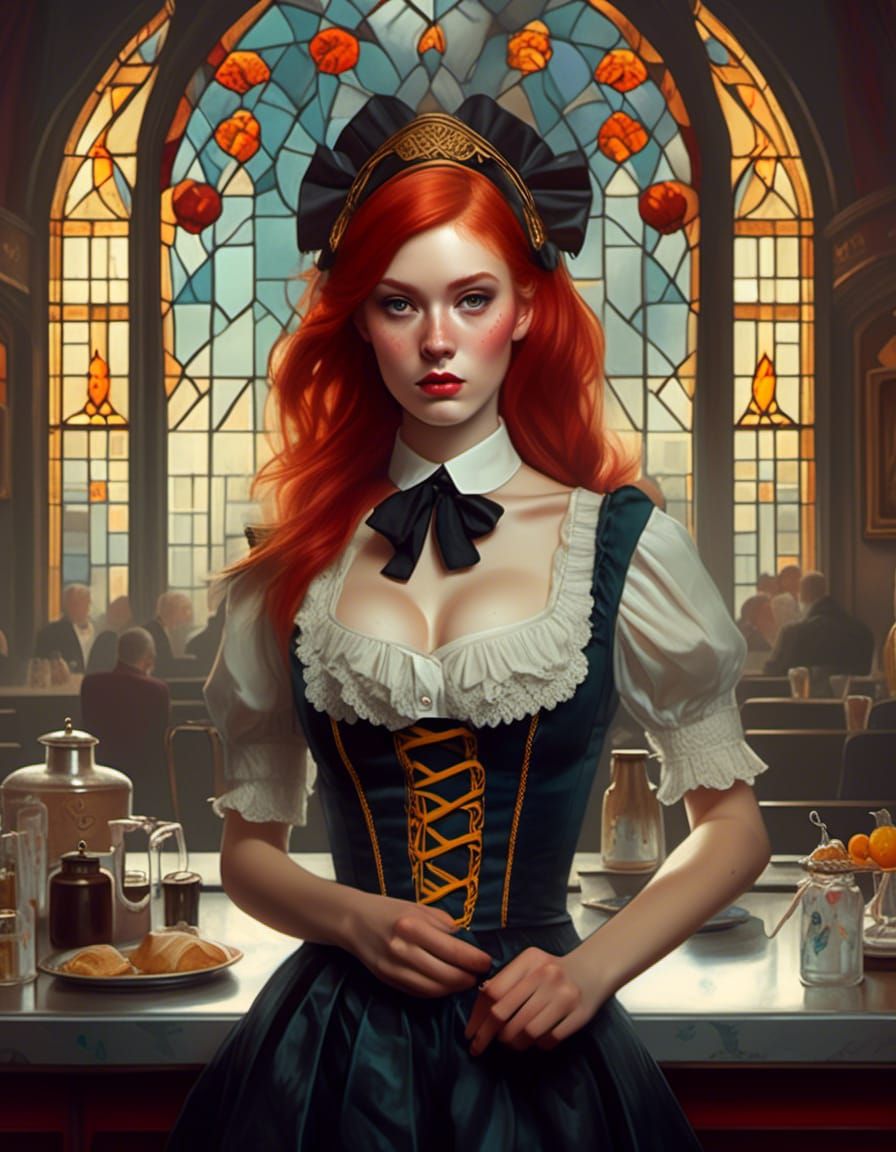 Gorgeous Redhead Waitress in Intricate Dirndl