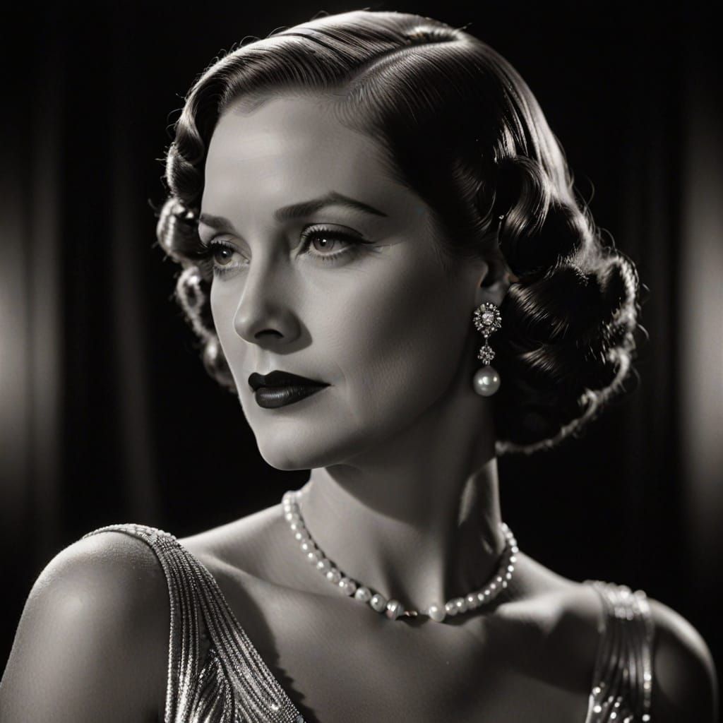 Glamorous 1930s Hollywood Portrait in Film Noir Style