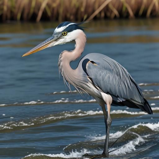 Majestic Blue Heron in Hyperrealistic Detail