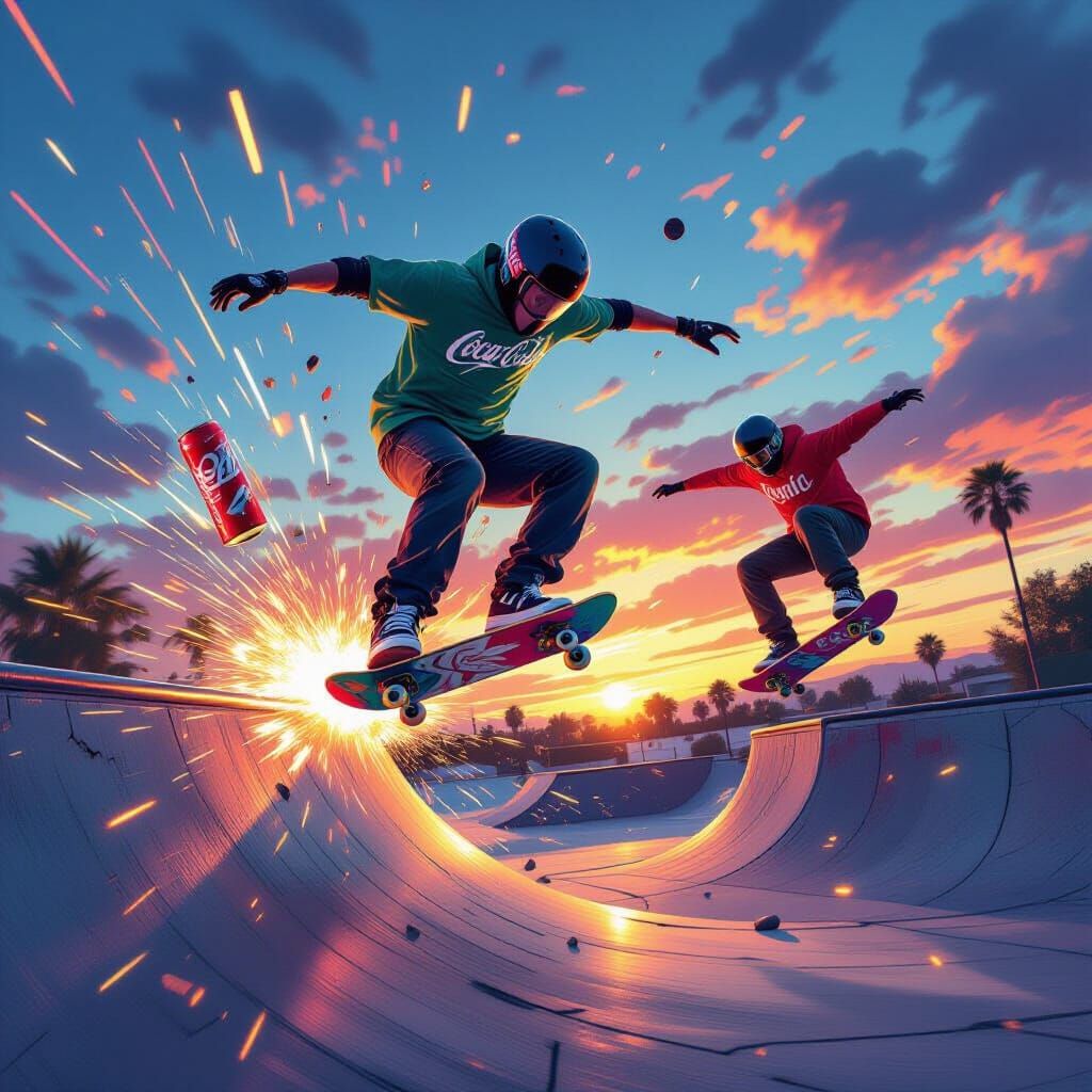 Soda Cans Skateboarding in Chaotic Skate Park